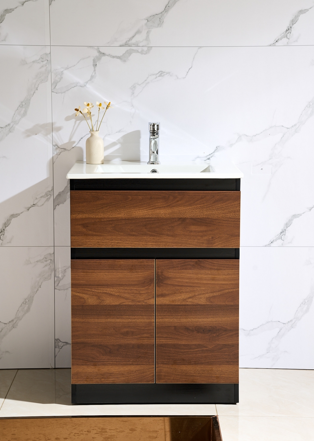 Walnut Free Standing 600W*460D*820H Vanity with Single Basin