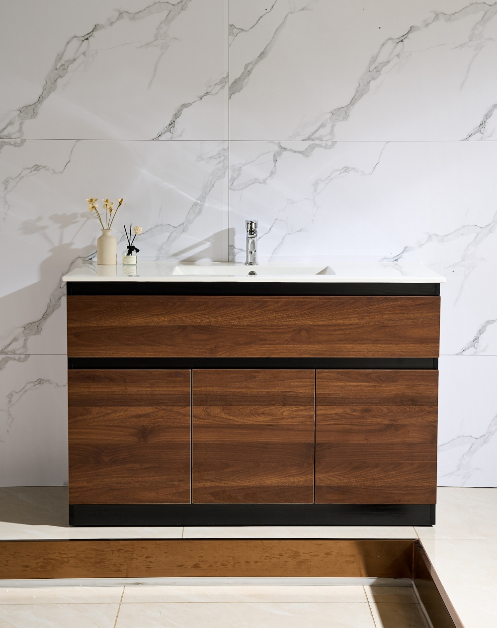 Walnut Free Standing 1200W*460D*820H Vanity with Single Basin