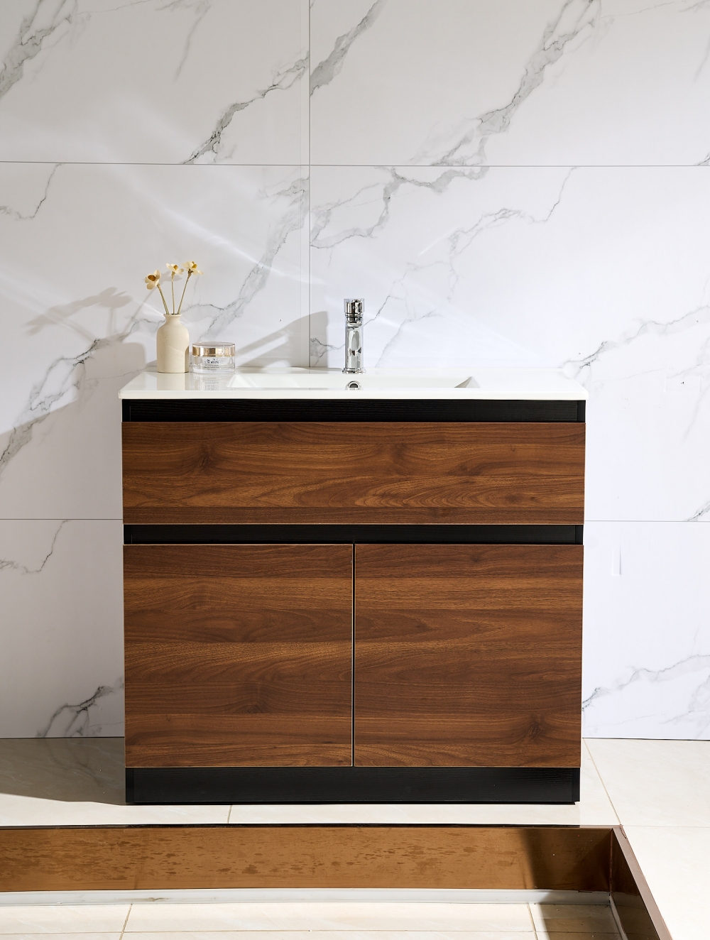 Walnut Free Standing 900W*460D*820H Vanity with Single Basin