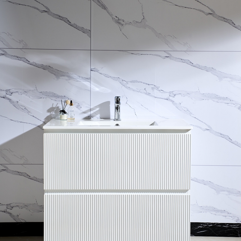 MY-70010-9082-MW Matt White 900mm Free Standing Vanity with Fluted Front Panels