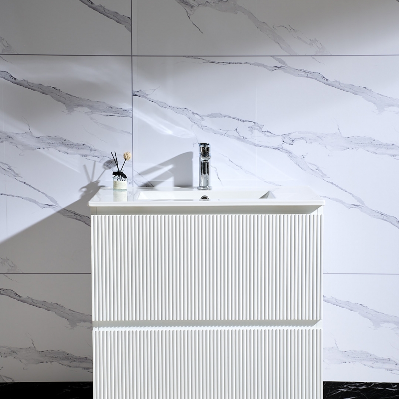 MY-70010-7582-MW Matt White 750mm Free Standing Vanity with Fluted Front Panels