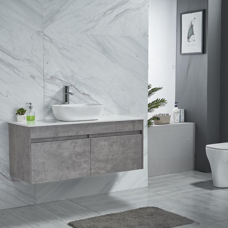 MY-70090-W120-A731-78105 VANITY Concrete Grey Wall Hung 1200mm Vanity with White Marble Slab / Counter Top